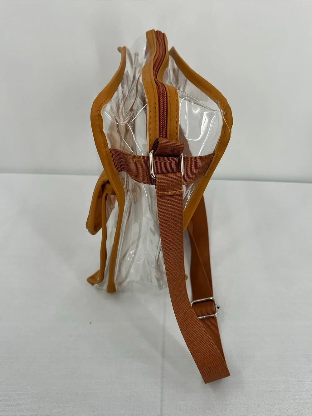 Clear pvc Crossbody Stadium Approved Travel concert game day Makeup Bag Brown